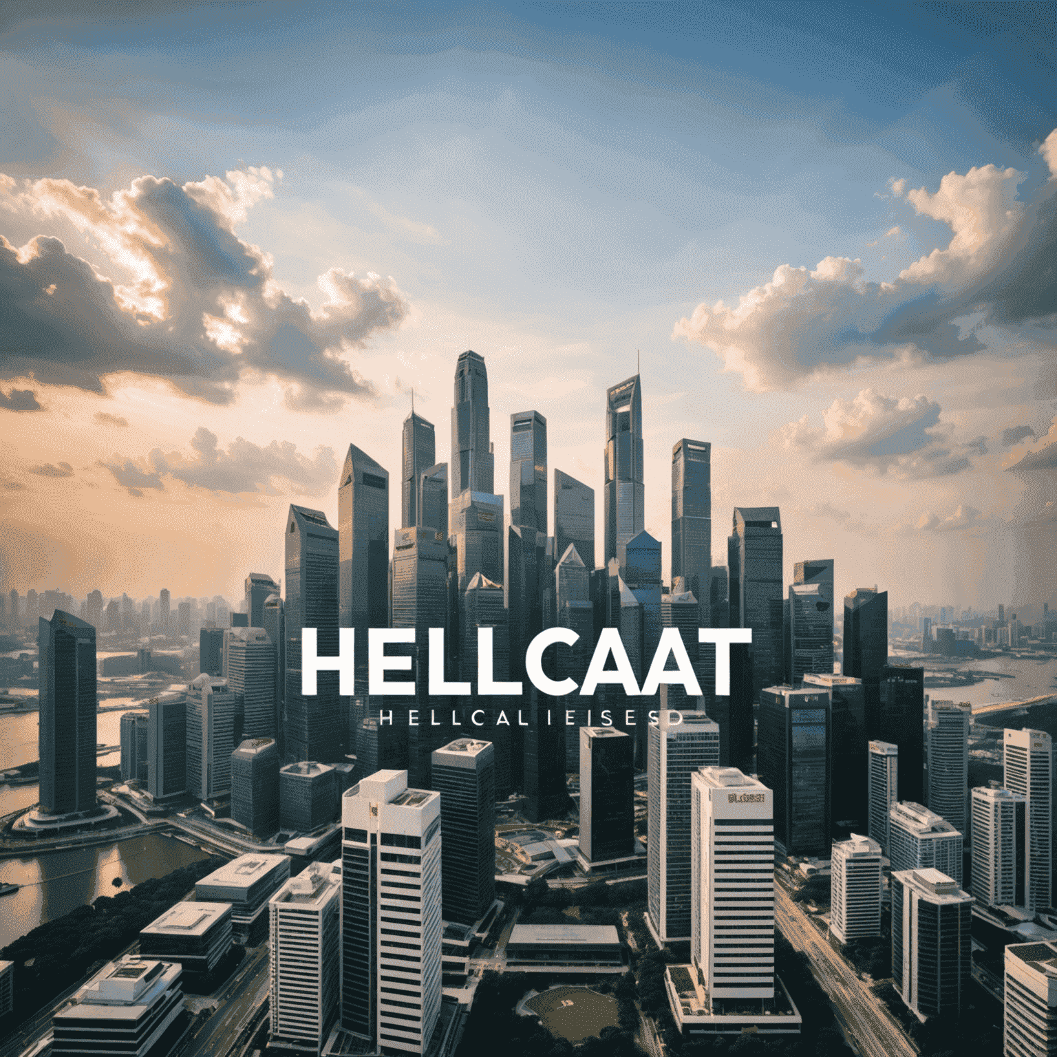 hellcatlinseed logo - Singapore's financial district skyline with company name