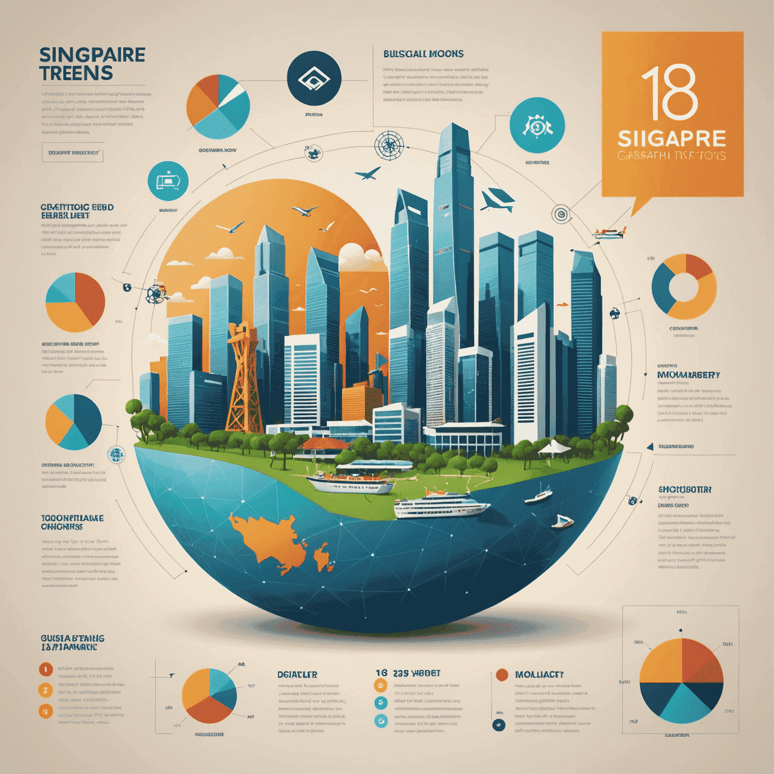 Digital graph showing Singapore's market trends with icons representing various industries, tailored for senior investors